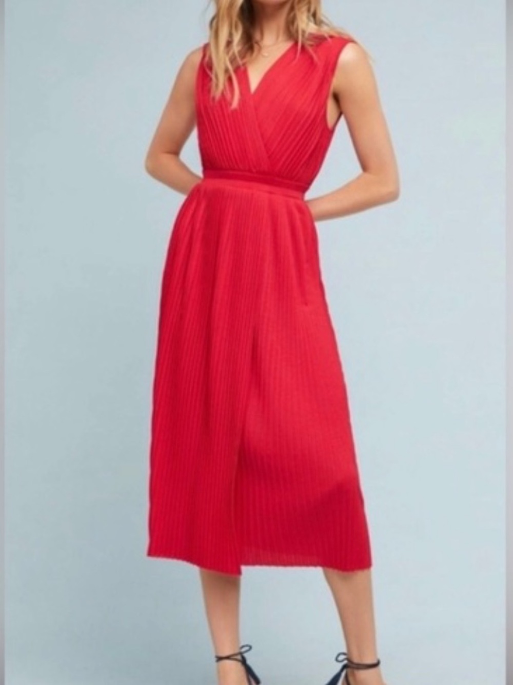 Tracy Reese Red Pleated Midi Dress